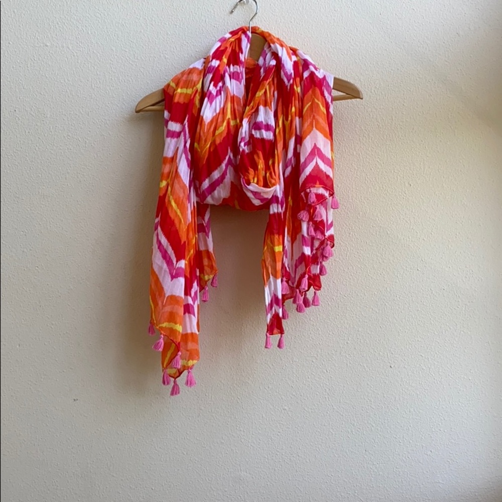 🛍3 for $33 Ann Taylor Tassel Scarf Pink White Yellow Orange